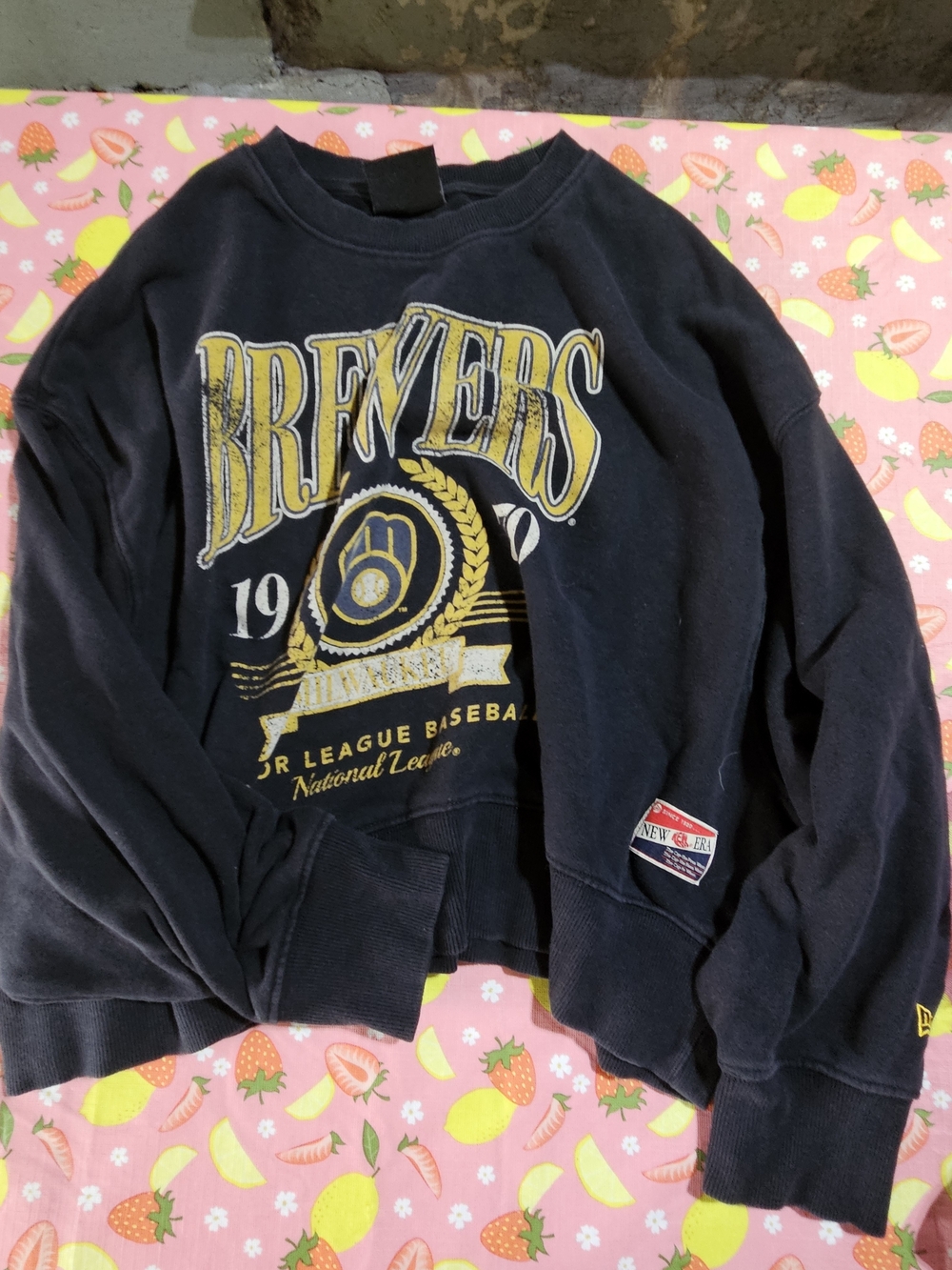 New Era Navy Brewers Graphic Crewneck Sweatshirt
